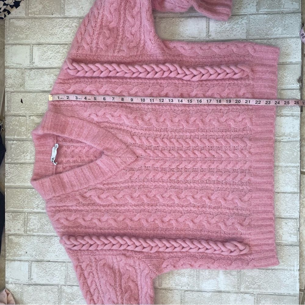 Zara oversized pink braided v neck sweater small - Picture 11 of 11